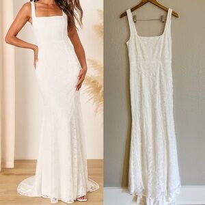 NWOT Eternal Happiness White Lace Square Neck Mermaid Maxi Dress